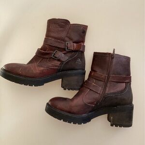 Bull Boxer Women's Brown Leather Buckle Strap Moto Ankle Boots Size 8